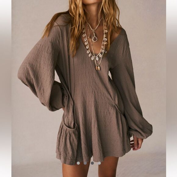 Free People Bayside Mini Dress Taupe S - Picture 8 of 9